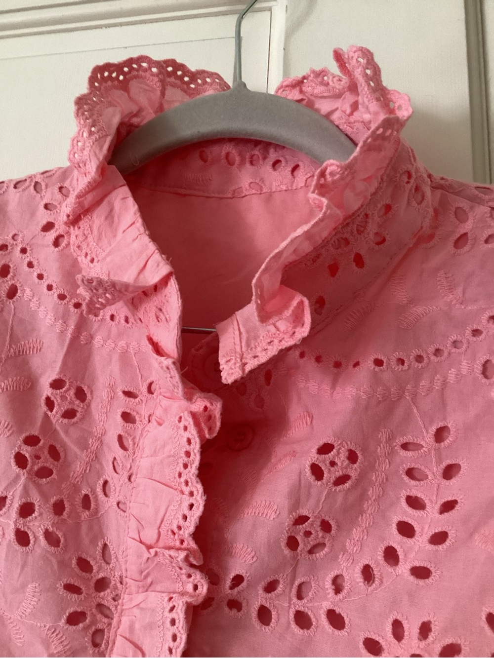Source Unknown Pink Eyelet Ruffle Button-Front Tunic - Picture 4 of 5